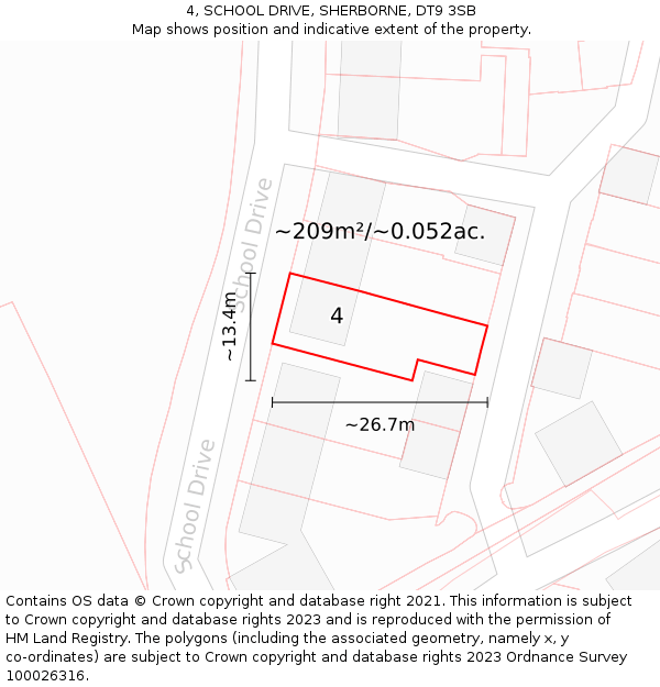 4, SCHOOL DRIVE, SHERBORNE, DT9 3SB: Plot and title map