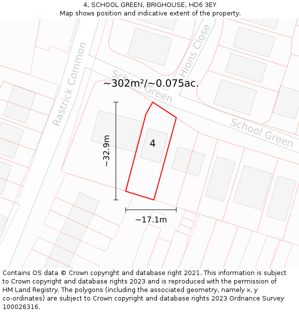 4, SCHOOL GREEN, BRIGHOUSE, HD6 3EY: Plot and title map