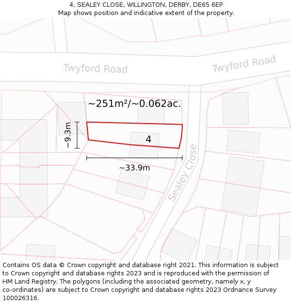 4, SEALEY CLOSE, WILLINGTON, DERBY, DE65 6EP: Plot and title map