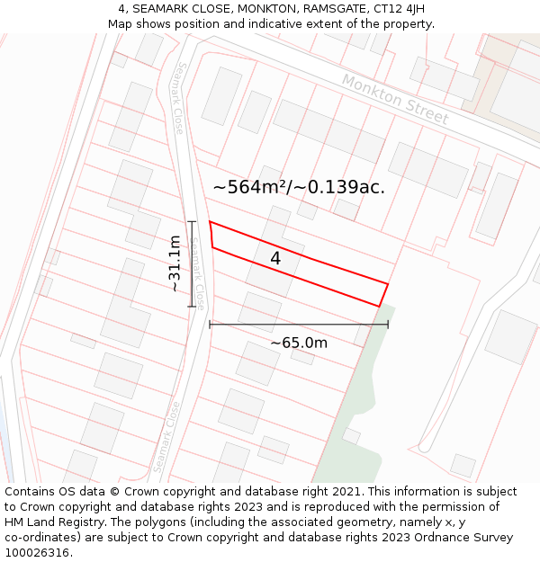 4, SEAMARK CLOSE, MONKTON, RAMSGATE, CT12 4JH: Plot and title map