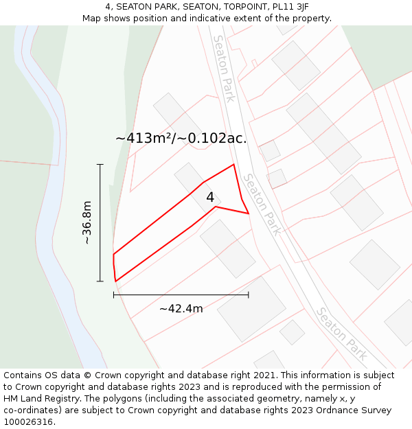 4, SEATON PARK, SEATON, TORPOINT, PL11 3JF: Plot and title map