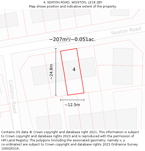 4, SEATON ROAD, WIGSTON, LE18 2BY: Plot and title map