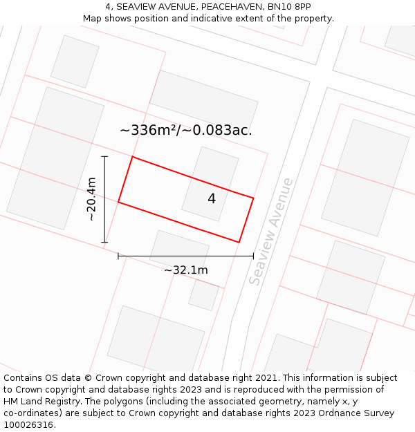 4, SEAVIEW AVENUE, PEACEHAVEN, BN10 8PP: Plot and title map