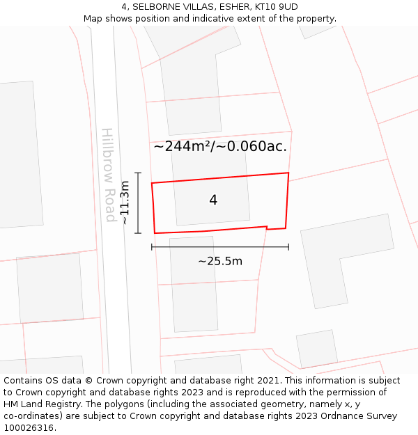 4, SELBORNE VILLAS, ESHER, KT10 9UD: Plot and title map