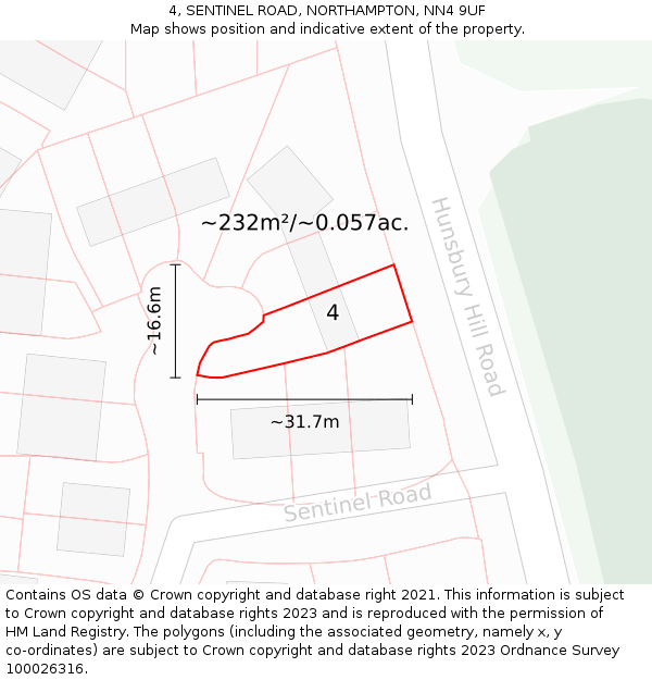 4, SENTINEL ROAD, NORTHAMPTON, NN4 9UF: Plot and title map