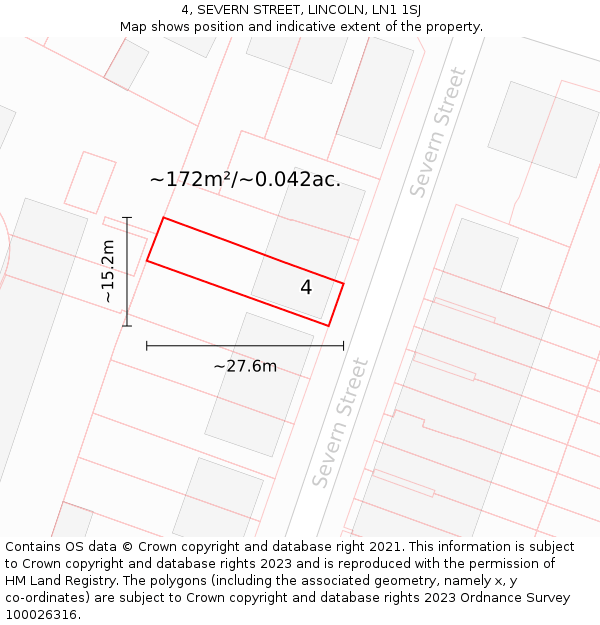 4, SEVERN STREET, LINCOLN, LN1 1SJ: Plot and title map