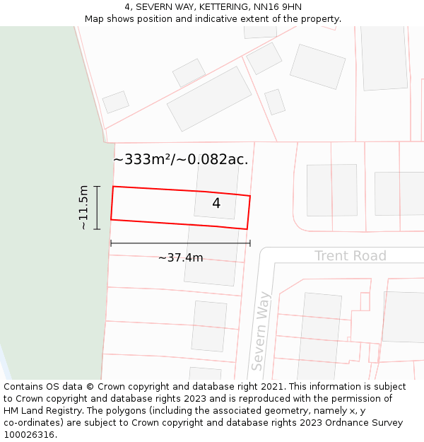 4, SEVERN WAY, KETTERING, NN16 9HN: Plot and title map