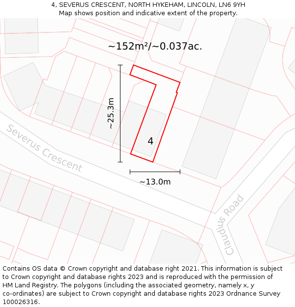 4, SEVERUS CRESCENT, NORTH HYKEHAM, LINCOLN, LN6 9YH: Plot and title map