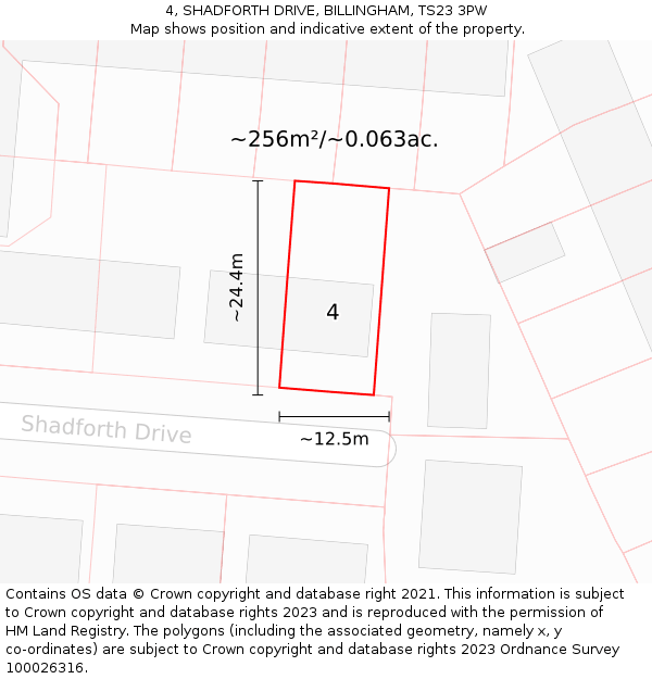 4, SHADFORTH DRIVE, BILLINGHAM, TS23 3PW: Plot and title map