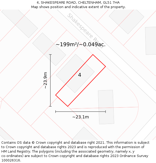 4, SHAKESPEARE ROAD, CHELTENHAM, GL51 7HA: Plot and title map