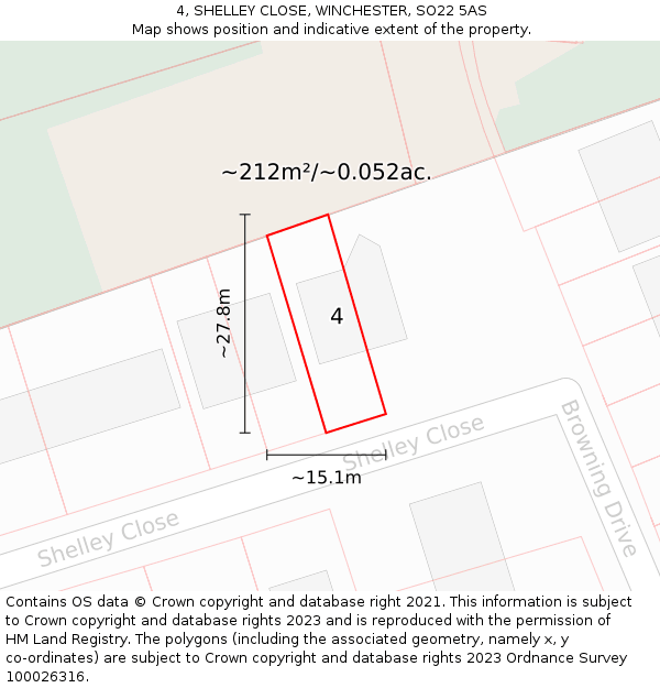 4, SHELLEY CLOSE, WINCHESTER, SO22 5AS: Plot and title map
