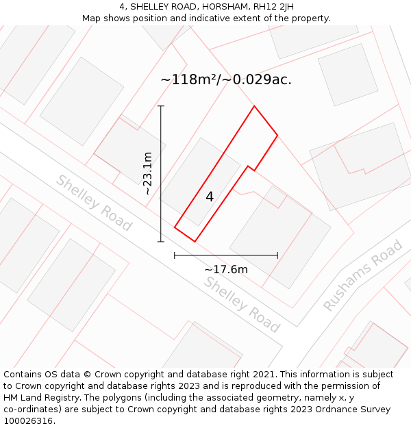 4, SHELLEY ROAD, HORSHAM, RH12 2JH: Plot and title map