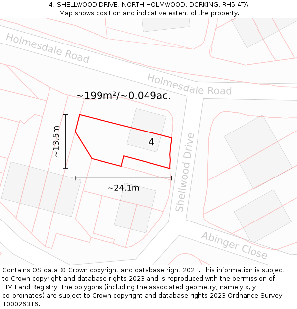 4, SHELLWOOD DRIVE, NORTH HOLMWOOD, DORKING, RH5 4TA: Plot and title map