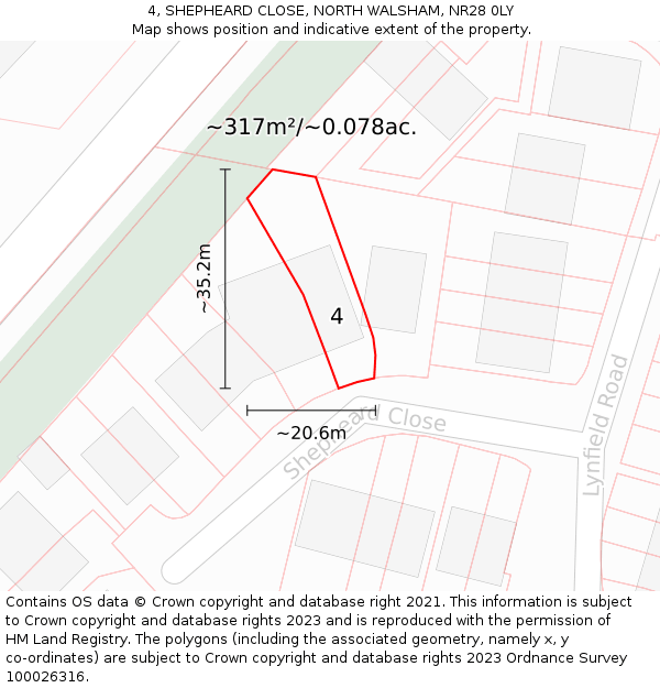 4, SHEPHEARD CLOSE, NORTH WALSHAM, NR28 0LY: Plot and title map