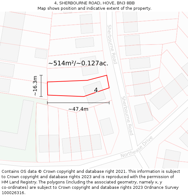 4, SHERBOURNE ROAD, HOVE, BN3 8BB: Plot and title map