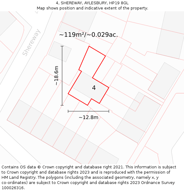 4, SHEREWAY, AYLESBURY, HP19 8GL: Plot and title map