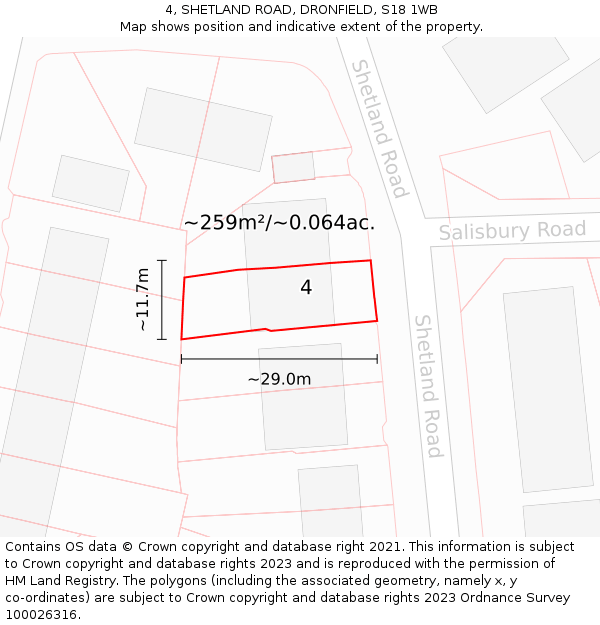 4, SHETLAND ROAD, DRONFIELD, S18 1WB: Plot and title map