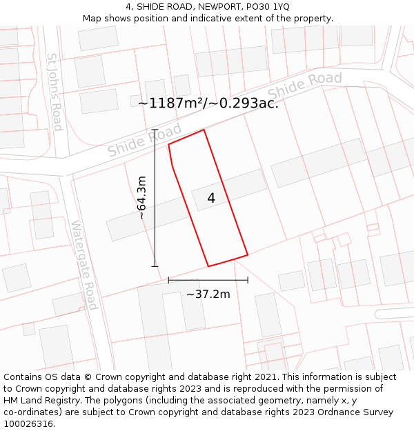 4, SHIDE ROAD, NEWPORT, PO30 1YQ: Plot and title map