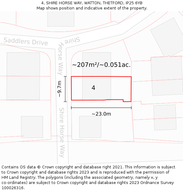 4, SHIRE HORSE WAY, WATTON, THETFORD, IP25 6YB: Plot and title map