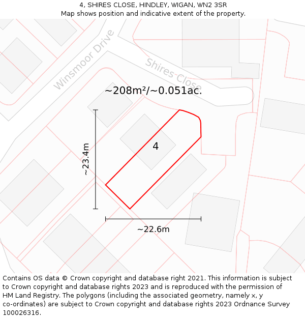 4, SHIRES CLOSE, HINDLEY, WIGAN, WN2 3SR: Plot and title map