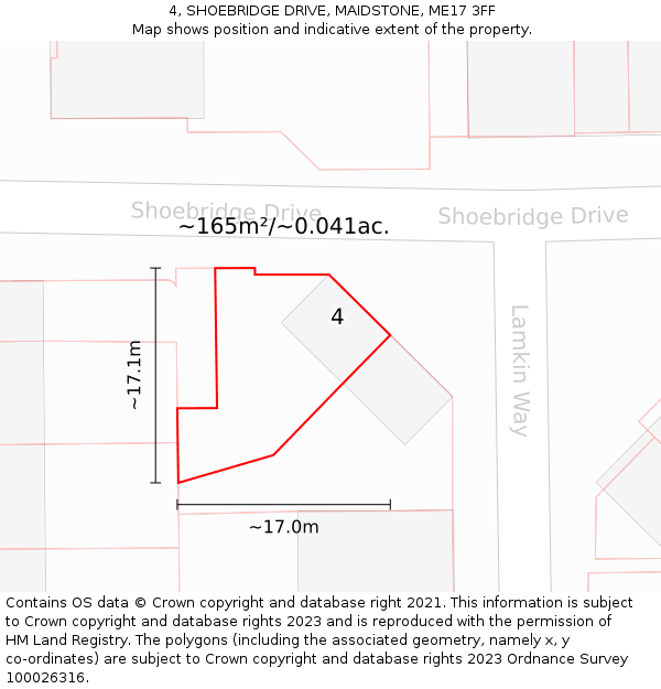 4, SHOEBRIDGE DRIVE, MAIDSTONE, ME17 3FF: Plot and title map