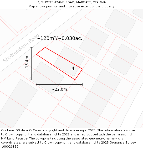 4, SHOTTENDANE ROAD, MARGATE, CT9 4NA: Plot and title map