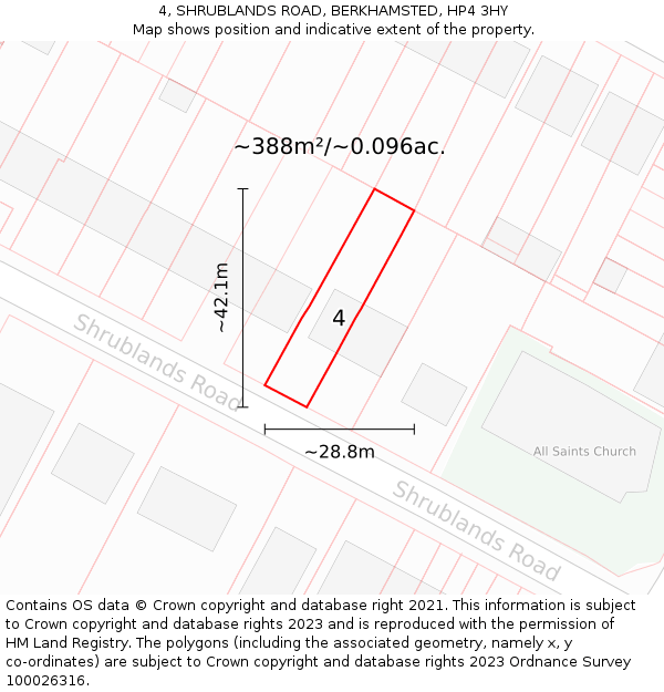 4, SHRUBLANDS ROAD, BERKHAMSTED, HP4 3HY: Plot and title map