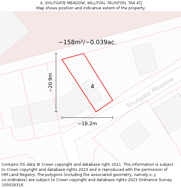 4, SHUTGATE MEADOW, WILLITON, TAUNTON, TA4 4TJ: Plot and title map