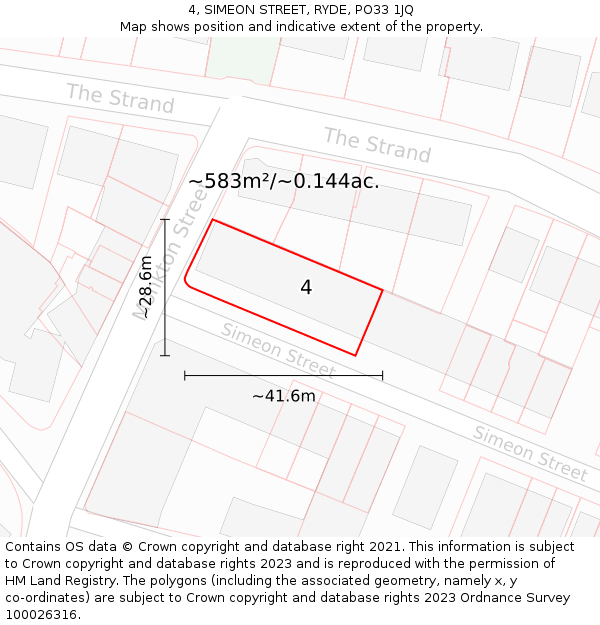 4, SIMEON STREET, RYDE, PO33 1JQ: Plot and title map