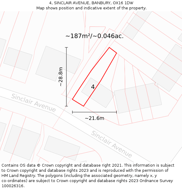 4, SINCLAIR AVENUE, BANBURY, OX16 1DW: Plot and title map