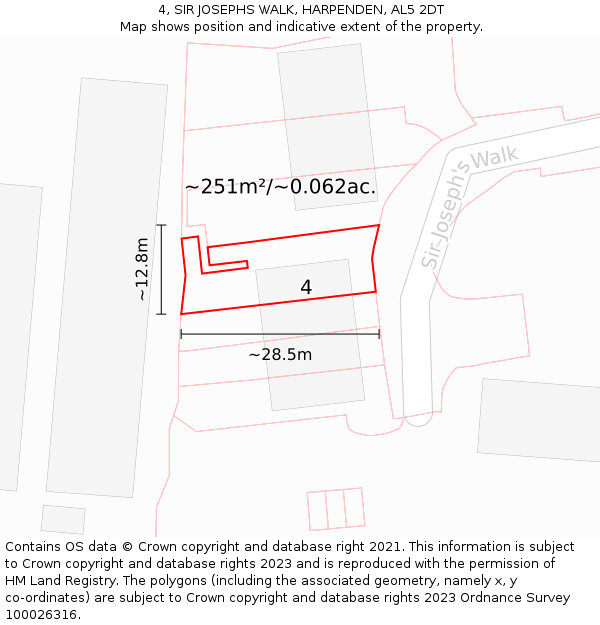 4, SIR JOSEPHS WALK, HARPENDEN, AL5 2DT: Plot and title map