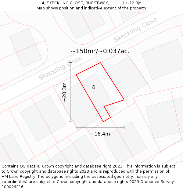 4, SKECKLING CLOSE, BURSTWICK, HULL, HU12 9JA: Plot and title map