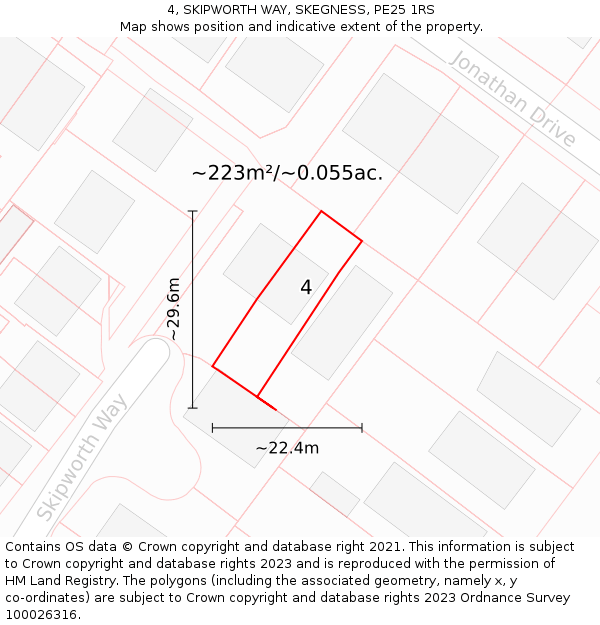 4, SKIPWORTH WAY, SKEGNESS, PE25 1RS: Plot and title map