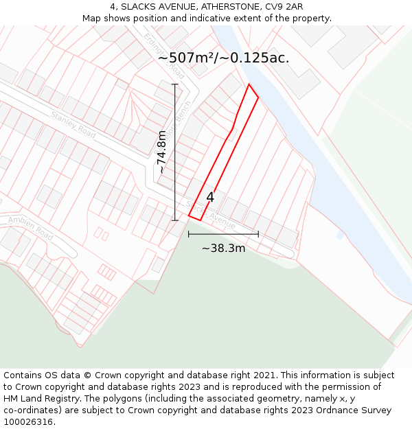 4, SLACKS AVENUE, ATHERSTONE, CV9 2AR: Plot and title map