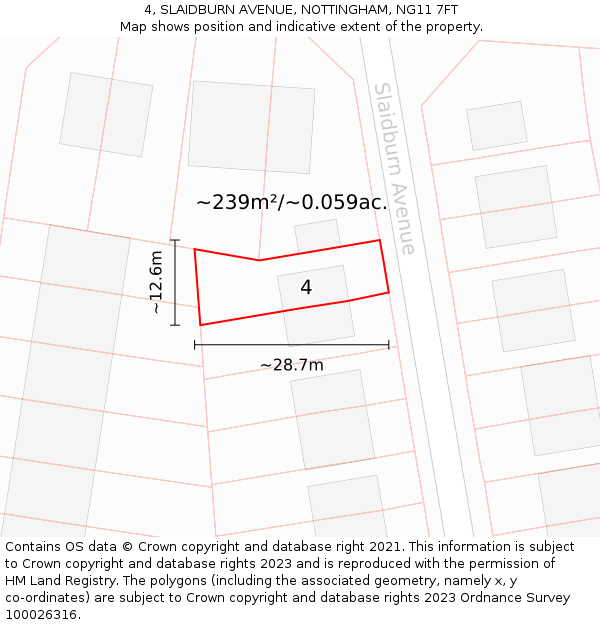 4, SLAIDBURN AVENUE, NOTTINGHAM, NG11 7FT: Plot and title map