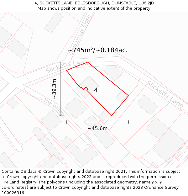 4, SLICKETTS LANE, EDLESBOROUGH, DUNSTABLE, LU6 2JD: Plot and title map
