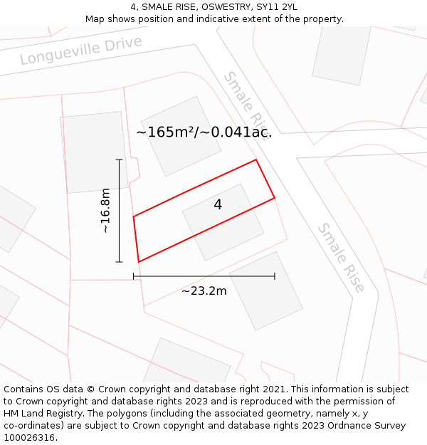 4, SMALE RISE, OSWESTRY, SY11 2YL: Plot and title map