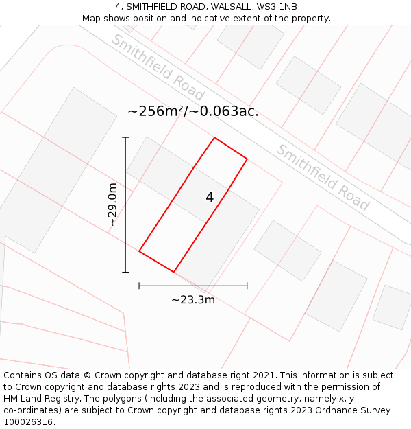 4, SMITHFIELD ROAD, WALSALL, WS3 1NB: Plot and title map