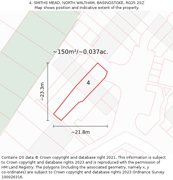 4, SMITHS MEAD, NORTH WALTHAM, BASINGSTOKE, RG25 2SZ: Plot and title map