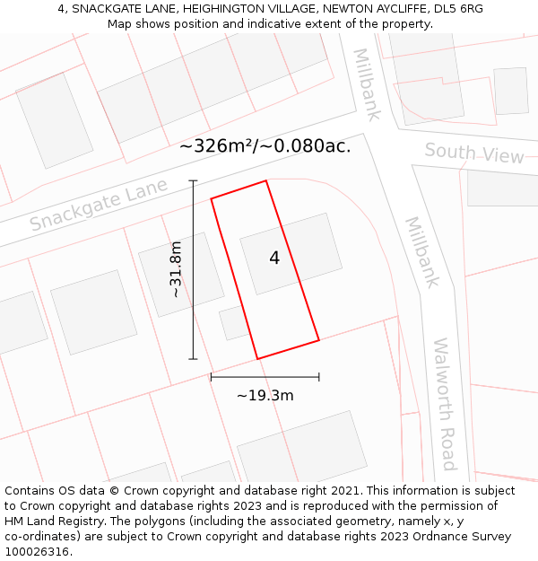 4, SNACKGATE LANE, HEIGHINGTON VILLAGE, NEWTON AYCLIFFE, DL5 6RG: Plot and title map