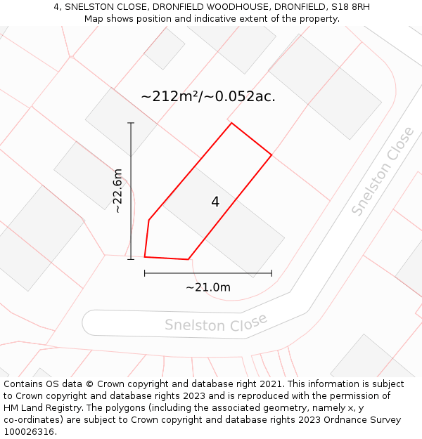4, SNELSTON CLOSE, DRONFIELD WOODHOUSE, DRONFIELD, S18 8RH: Plot and title map