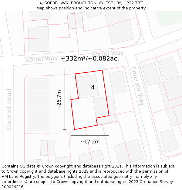 4, SORREL WAY, BROUGHTON, AYLESBURY, HP22 7BZ: Plot and title map