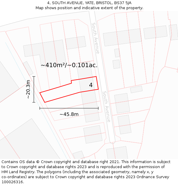 4, SOUTH AVENUE, YATE, BRISTOL, BS37 5JA: Plot and title map