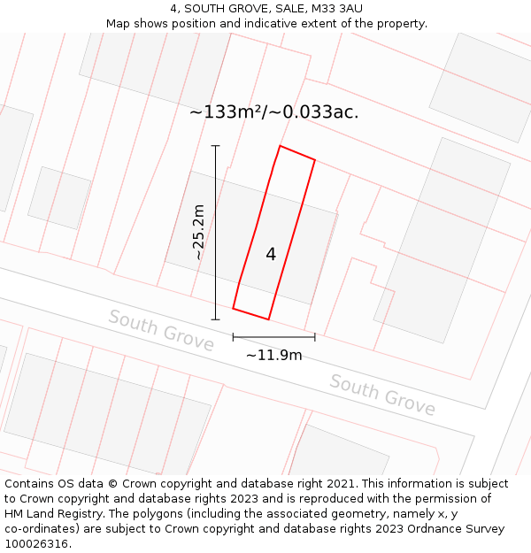 4, SOUTH GROVE, SALE, M33 3AU: Plot and title map