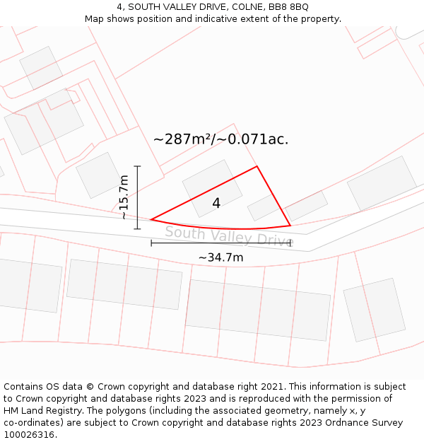 4, SOUTH VALLEY DRIVE, COLNE, BB8 8BQ: Plot and title map