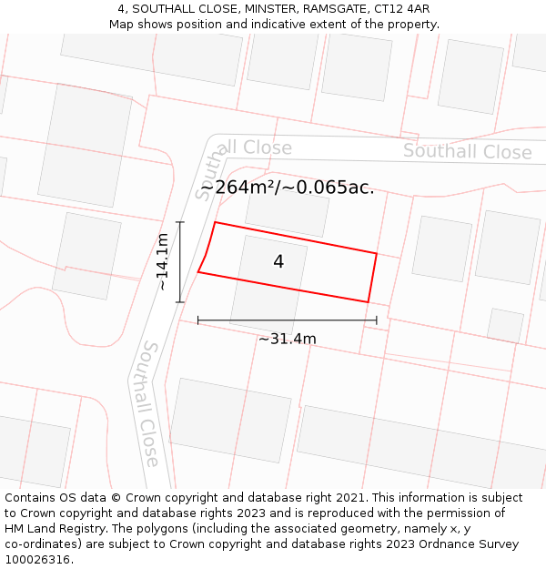 4, SOUTHALL CLOSE, MINSTER, RAMSGATE, CT12 4AR: Plot and title map