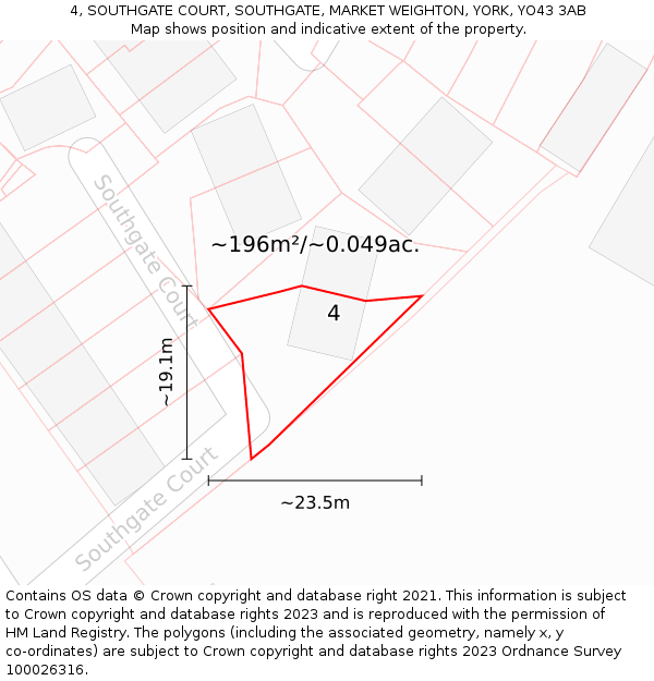 4, SOUTHGATE COURT, SOUTHGATE, MARKET WEIGHTON, YORK, YO43 3AB: Plot and title map