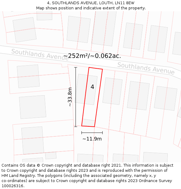 4, SOUTHLANDS AVENUE, LOUTH, LN11 8EW: Plot and title map