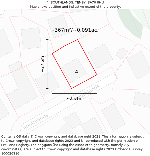 4, SOUTHLANDS, TENBY, SA70 8HU: Plot and title map