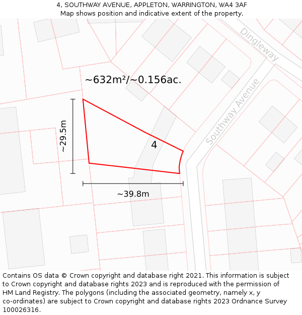 4, SOUTHWAY AVENUE, APPLETON, WARRINGTON, WA4 3AF: Plot and title map